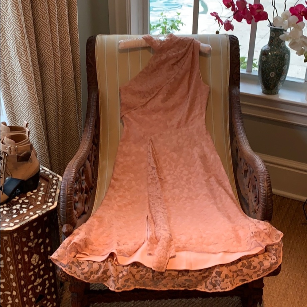 REISS ASYMMETRICAL LACE MIDI DRESS IN BLUSH SIZE 6 - Picture 11 of 16